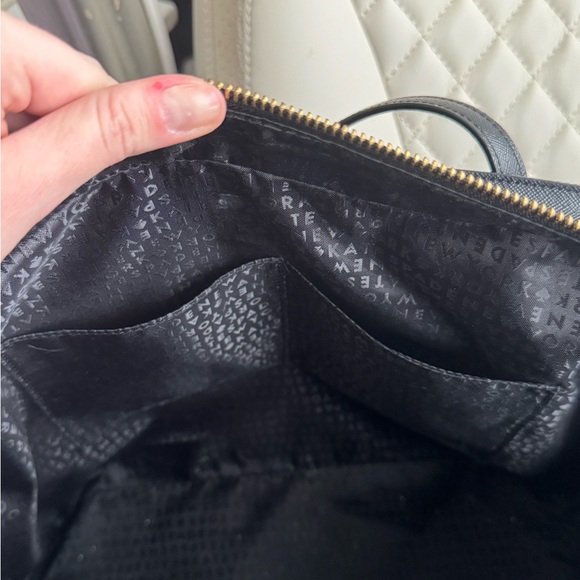 Kate Spade New York Navy Blue Nylon Tote Work Bag Zip Top Black Leather Handles - Picture 10 of 11